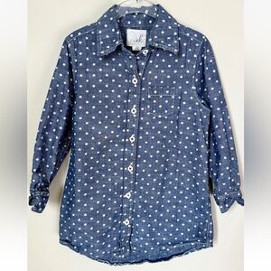 PEEK Little Girls Polka Dot Denim Shirt Small 4 5 Button Up Preppy Nordstrom EU